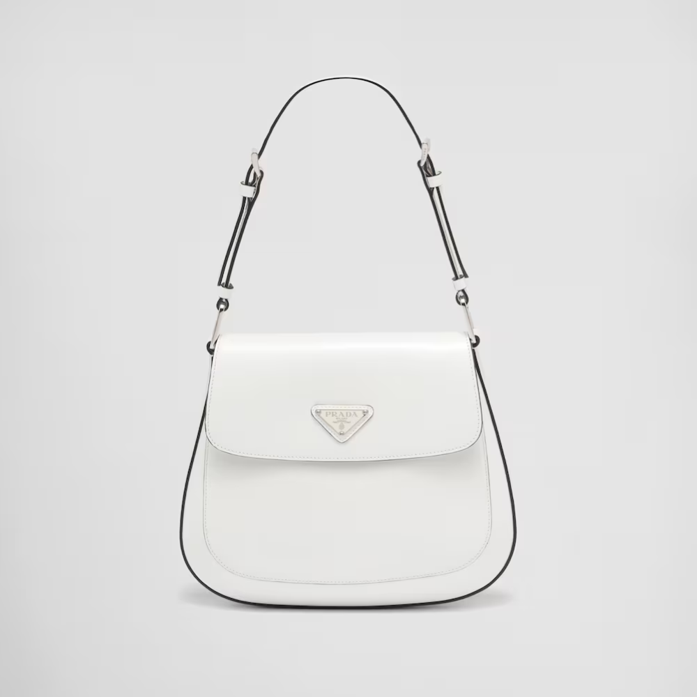 Medium Cleo Brushed Leather White Leather Shoulder Bag for Women