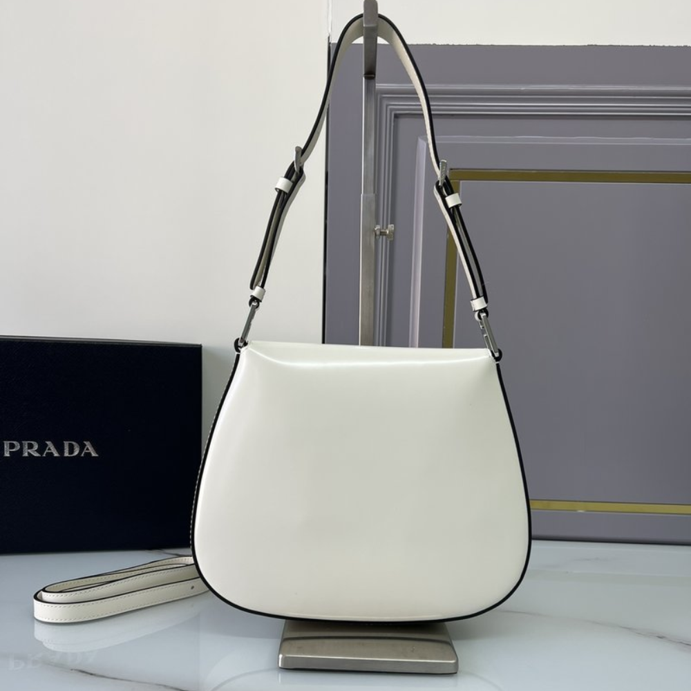 Medium Cleo Brushed Leather White Leather Shoulder Bag for Women