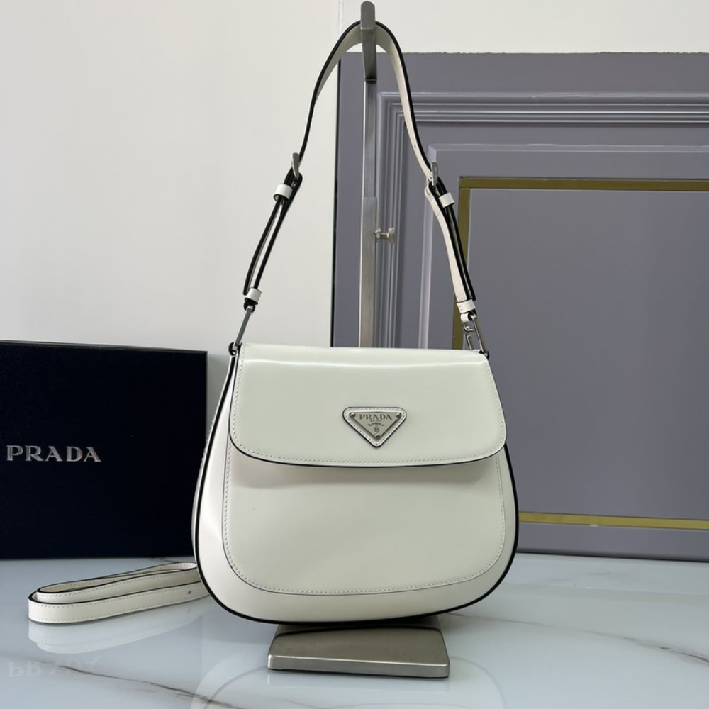 Medium Cleo Brushed Leather White Leather Shoulder Bag for Women