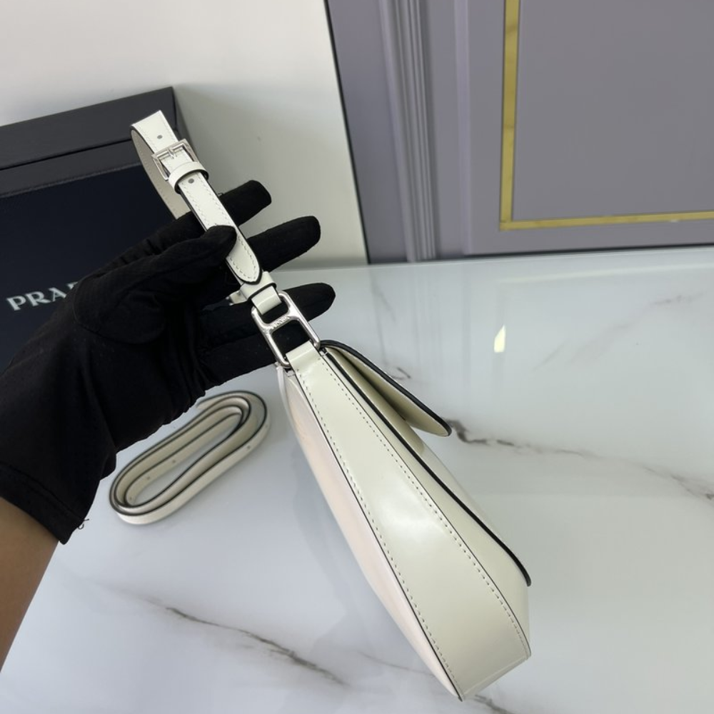Medium Cleo Brushed Leather White Leather Shoulder Bag for Women