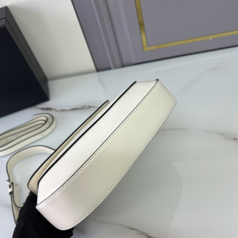 Medium Cleo Brushed Leather White Leather Shoulder Bag for Women