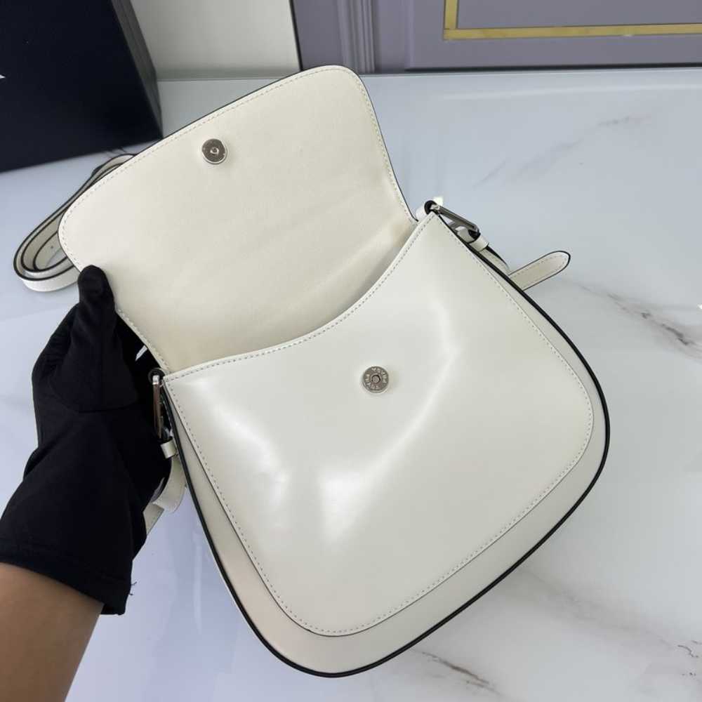 Medium Cleo Brushed Leather White Leather Shoulder Bag for Women