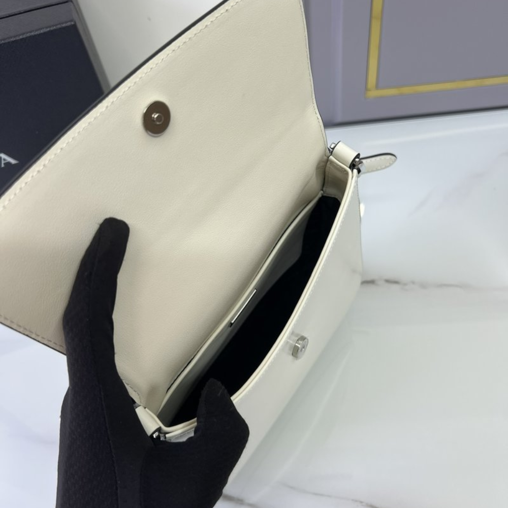 Medium Cleo Brushed Leather White Leather Shoulder Bag for Women