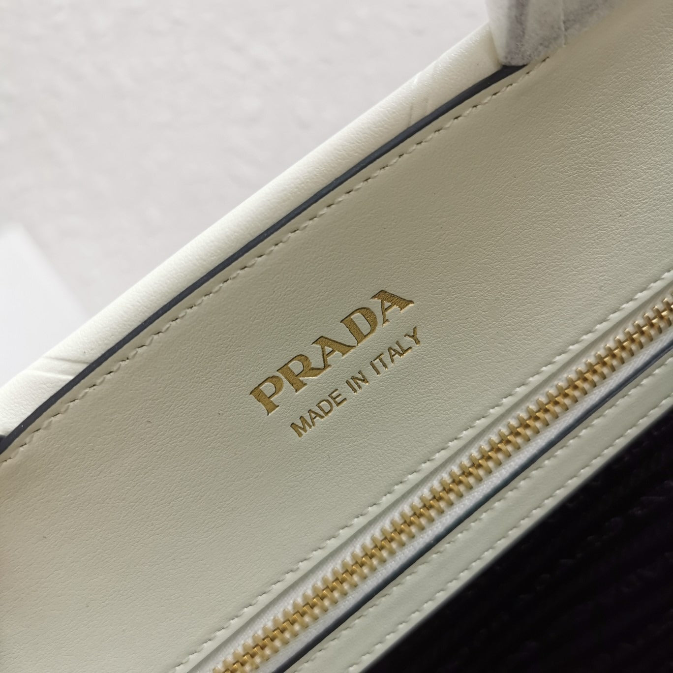 Medium Leather PRD Symbole Bag With Topstitching White