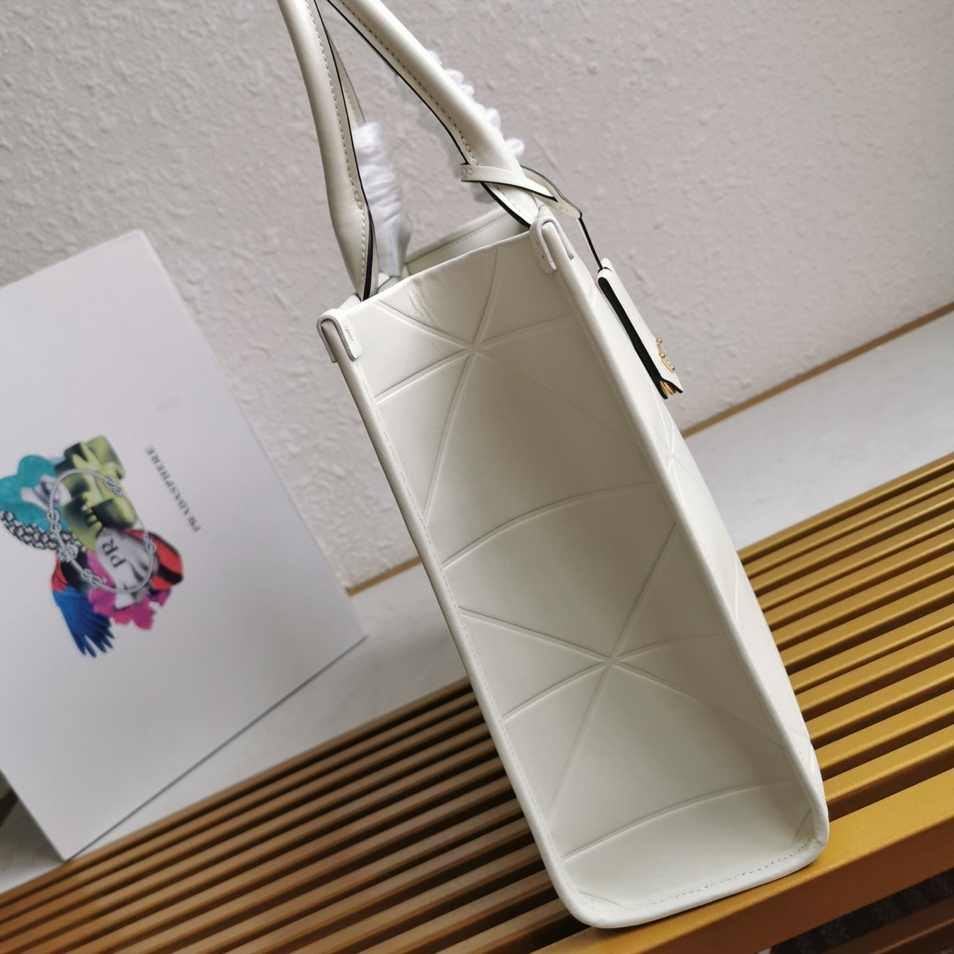 Medium Leather PRD Symbole Bag With Topstitching White