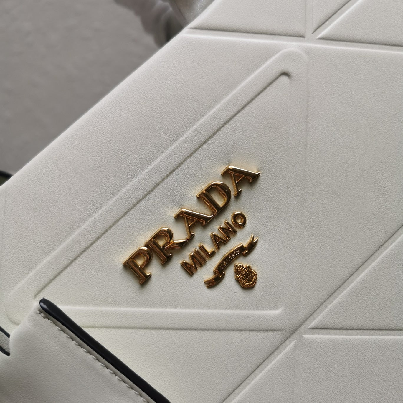 Medium Leather PRD Symbole Bag With Topstitching White