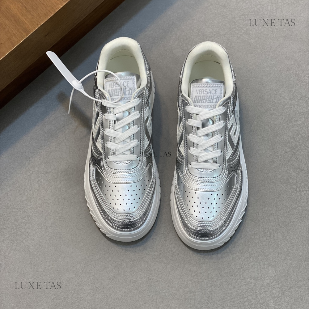 Metallic Greca Odissea Sneakers Silver Designer Sneakers for Men
