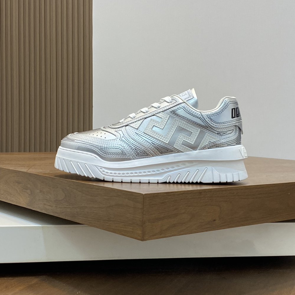 Metallic Greca Odissea Sneakers Silver Designer Sneakers for Men