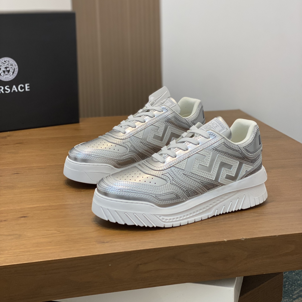 Metallic Greca Odissea Sneakers Silver Designer Sneakers for Men