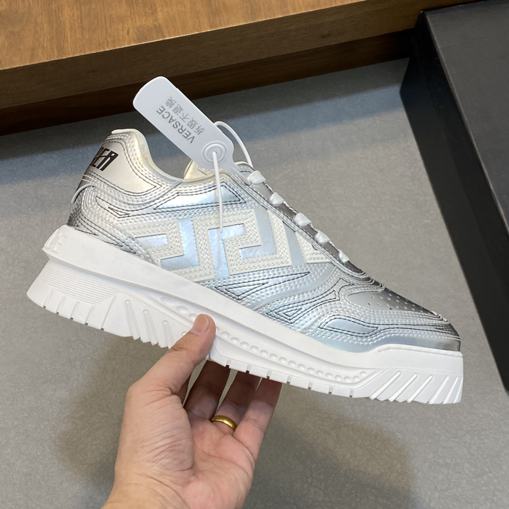 Metallic Greca Odissea Sneakers Silver Designer Sneakers for Men