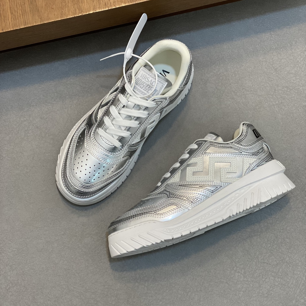 Metallic Greca Odissea Sneakers Silver Designer Sneakers for Men