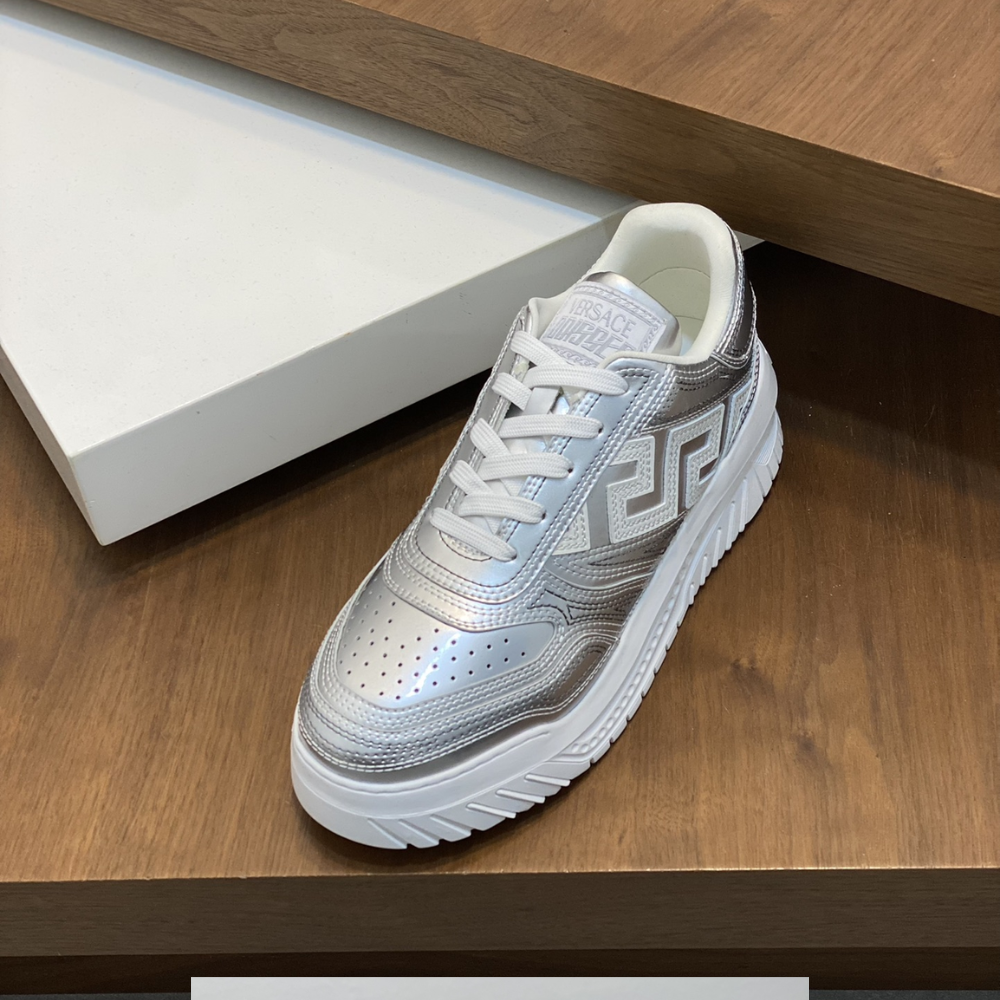 Metallic Greca Odissea Sneakers Silver Designer Sneakers for Men