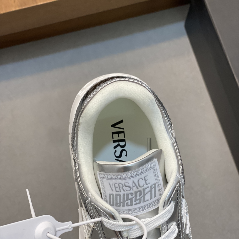 Metallic Greca Odissea Sneakers Silver Designer Sneakers for Men