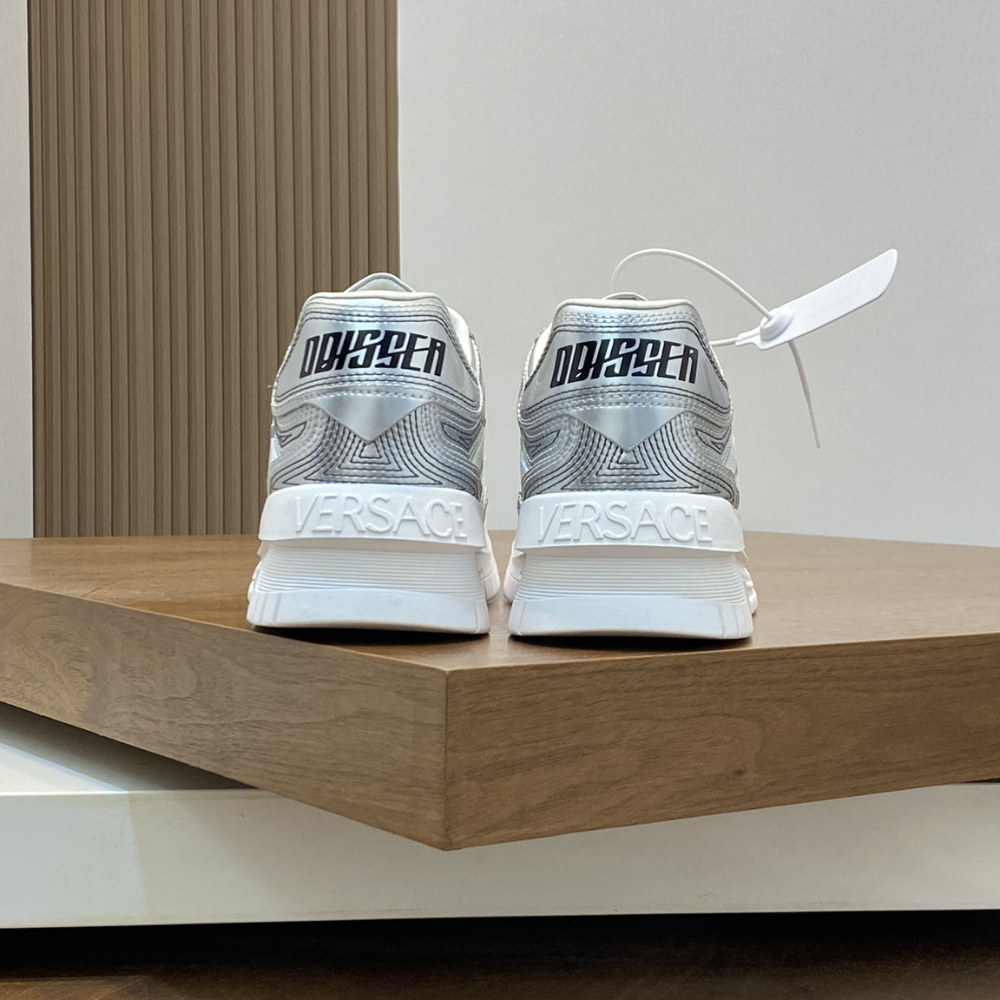 Metallic Greca Odissea Sneakers Silver Designer Sneakers for Men