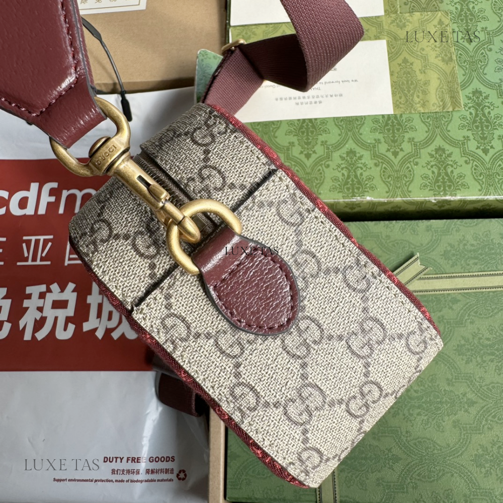 Burgundy Quilted Mini GG Canvas Small Crossbody Bag - Leather Crossbody Bag for Men