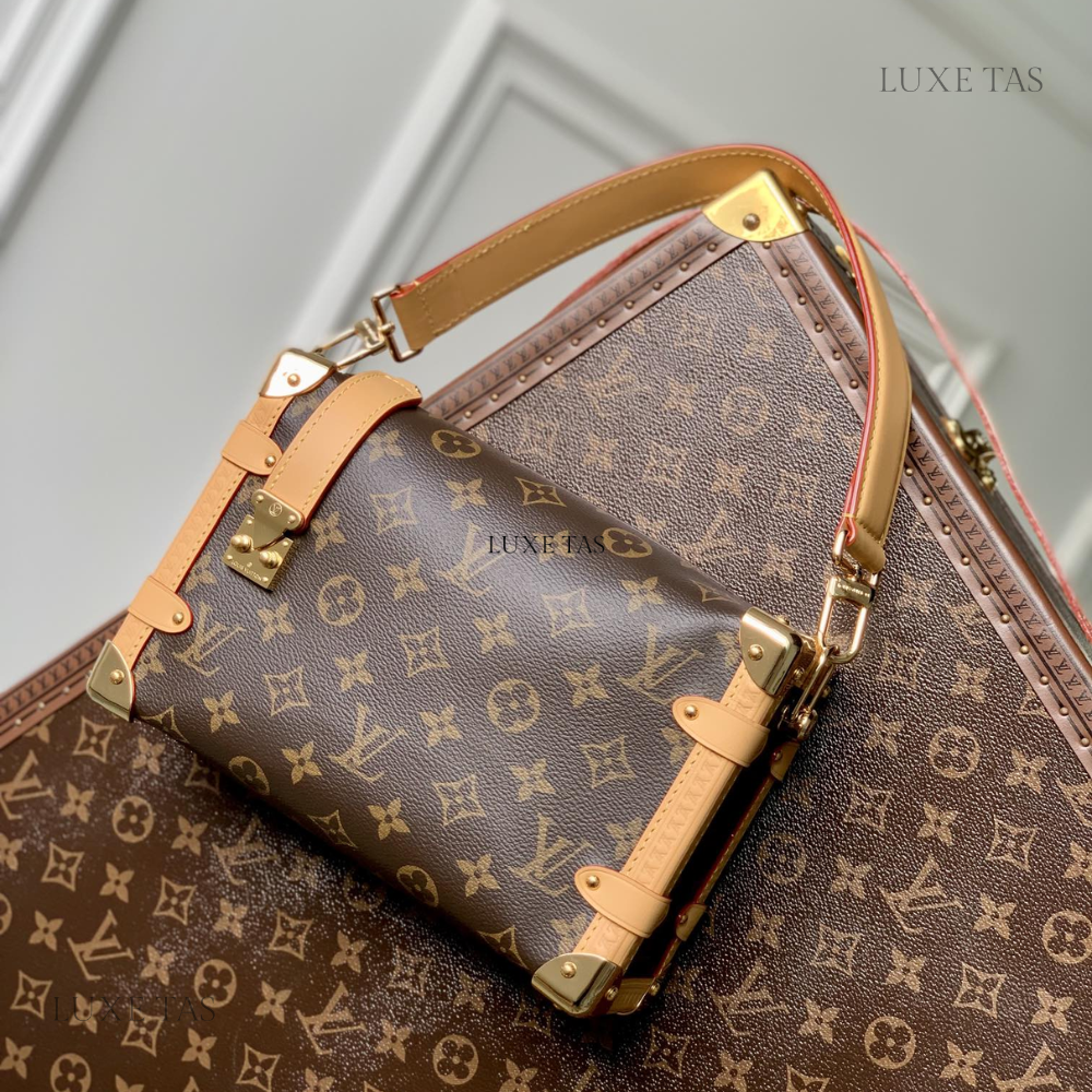 Monogram Canvas Side Trunk MM Leather Shoulder Bag for Women