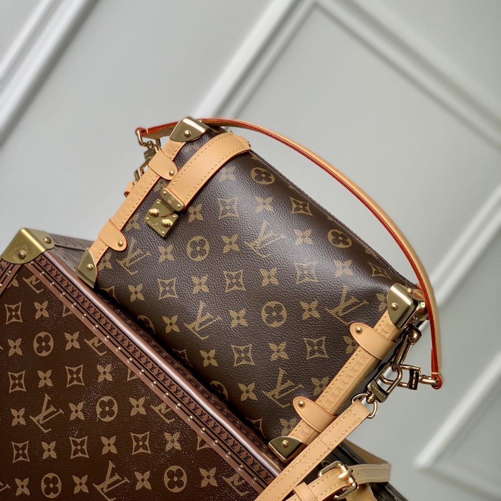 Monogram Canvas Side Trunk MM Leather Shoulder Bag for Women
