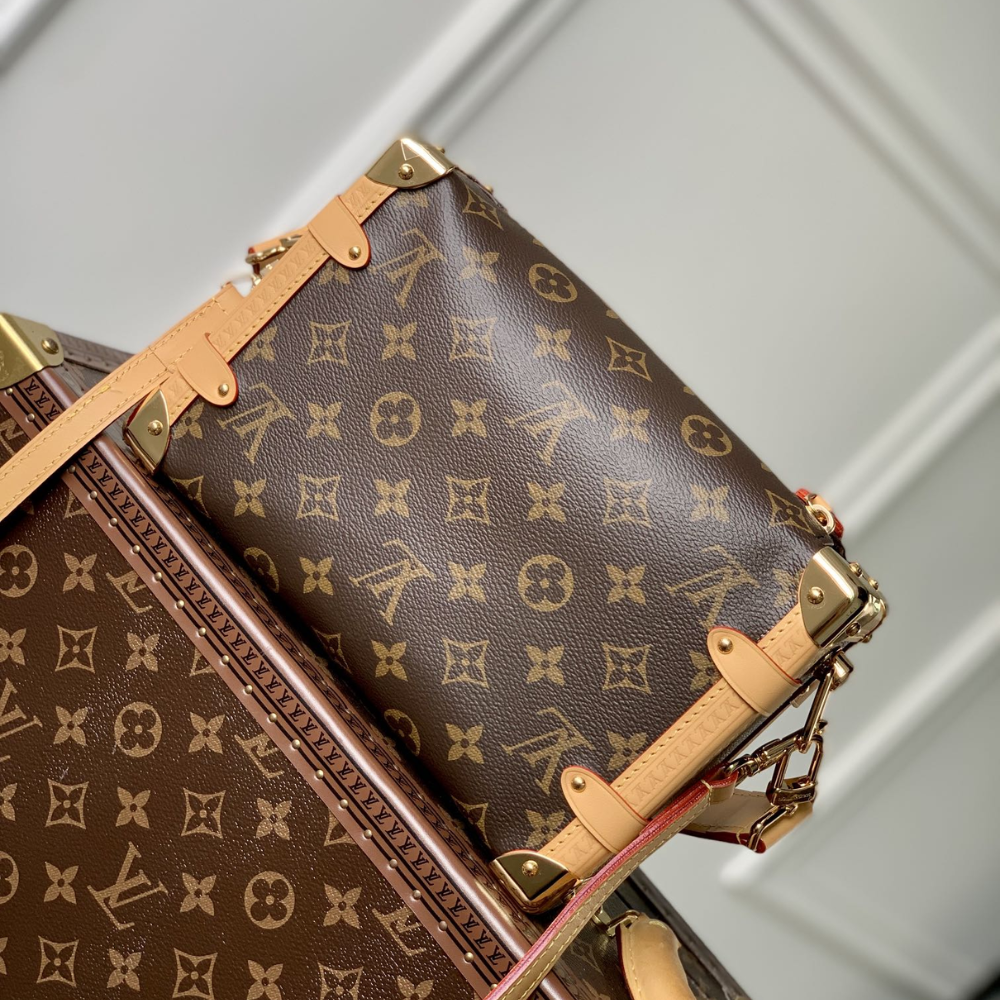 Monogram Canvas Side Trunk MM Leather Shoulder Bag for Women