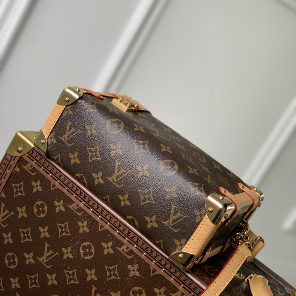 Monogram Canvas Side Trunk MM Leather Shoulder Bag for Women