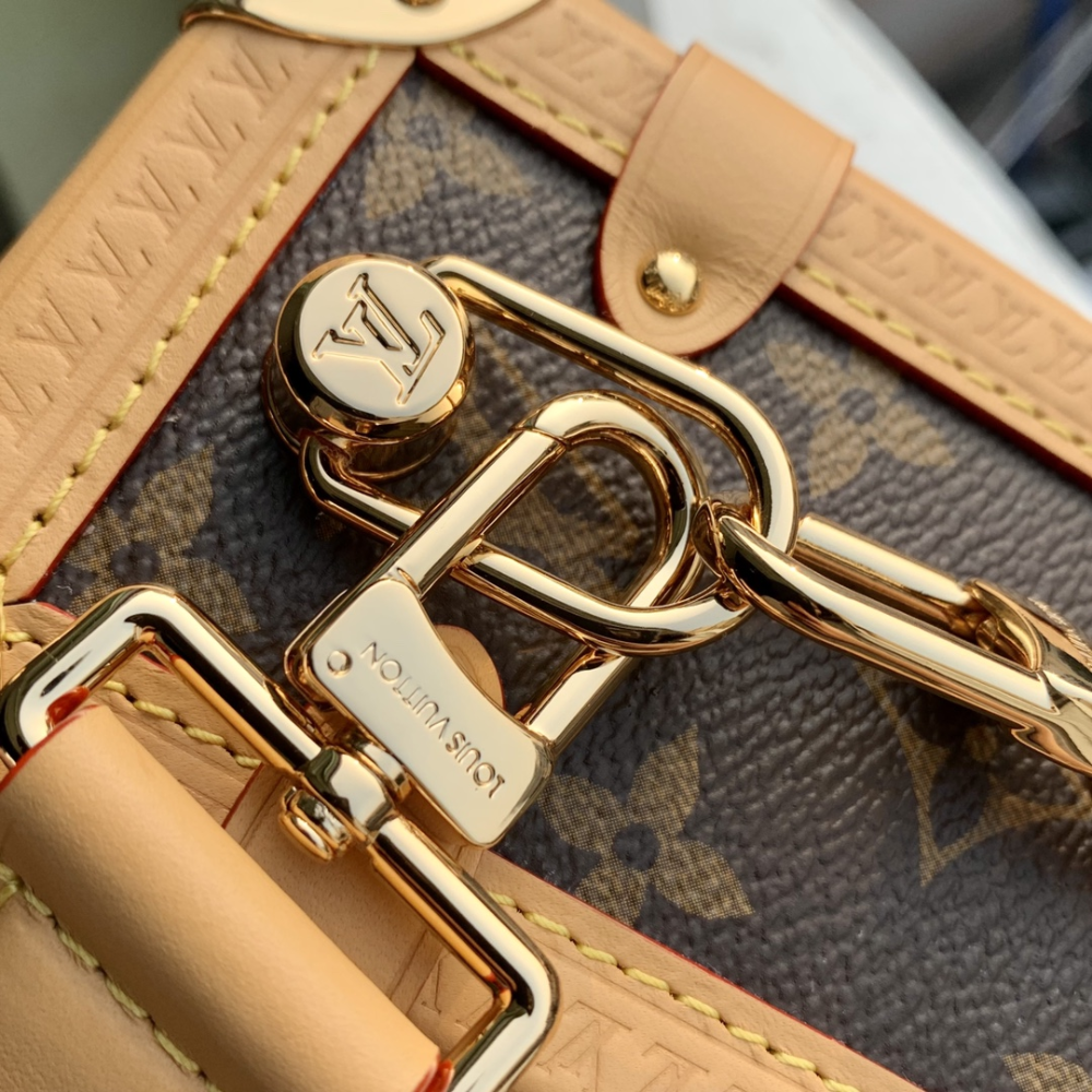 Monogram Canvas Side Trunk MM Leather Shoulder Bag for Women
