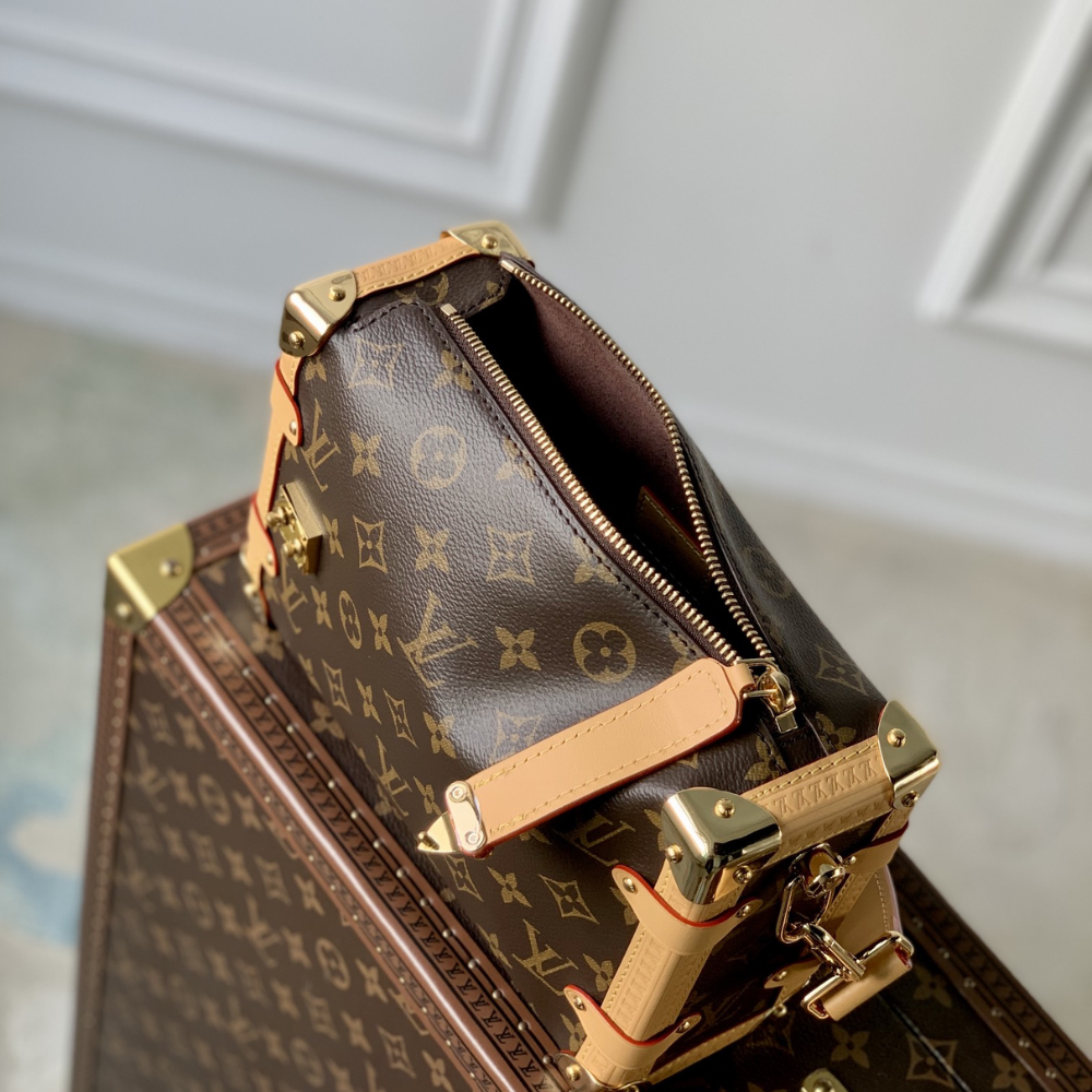 Monogram Canvas Side Trunk MM Leather Shoulder Bag for Women