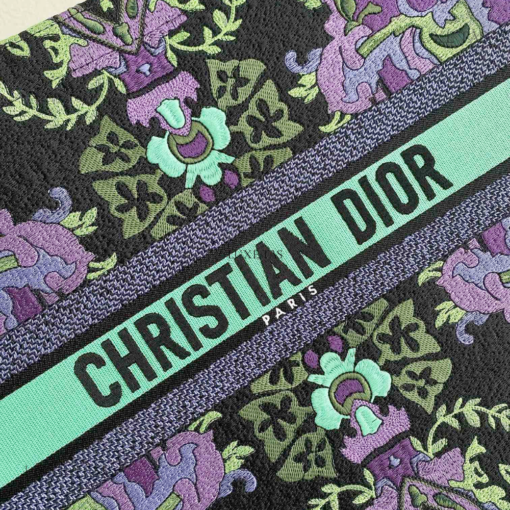 Multicolor Purple Embroidery Large D Book Tote