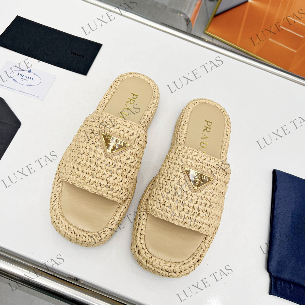 Natural Crochet Flatform Slides