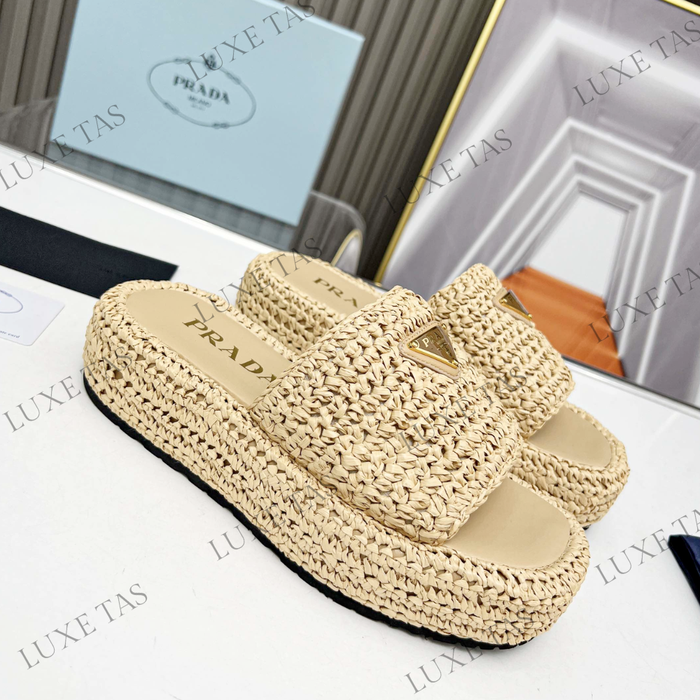 Natural Crochet Flatform Slides