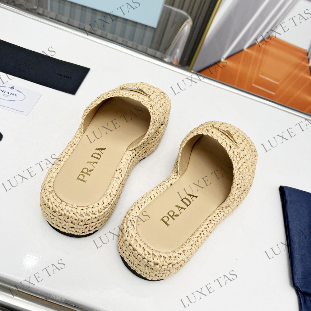 Natural Crochet Flatform Slides