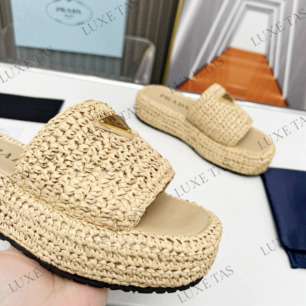 Natural Crochet Flatform Slides