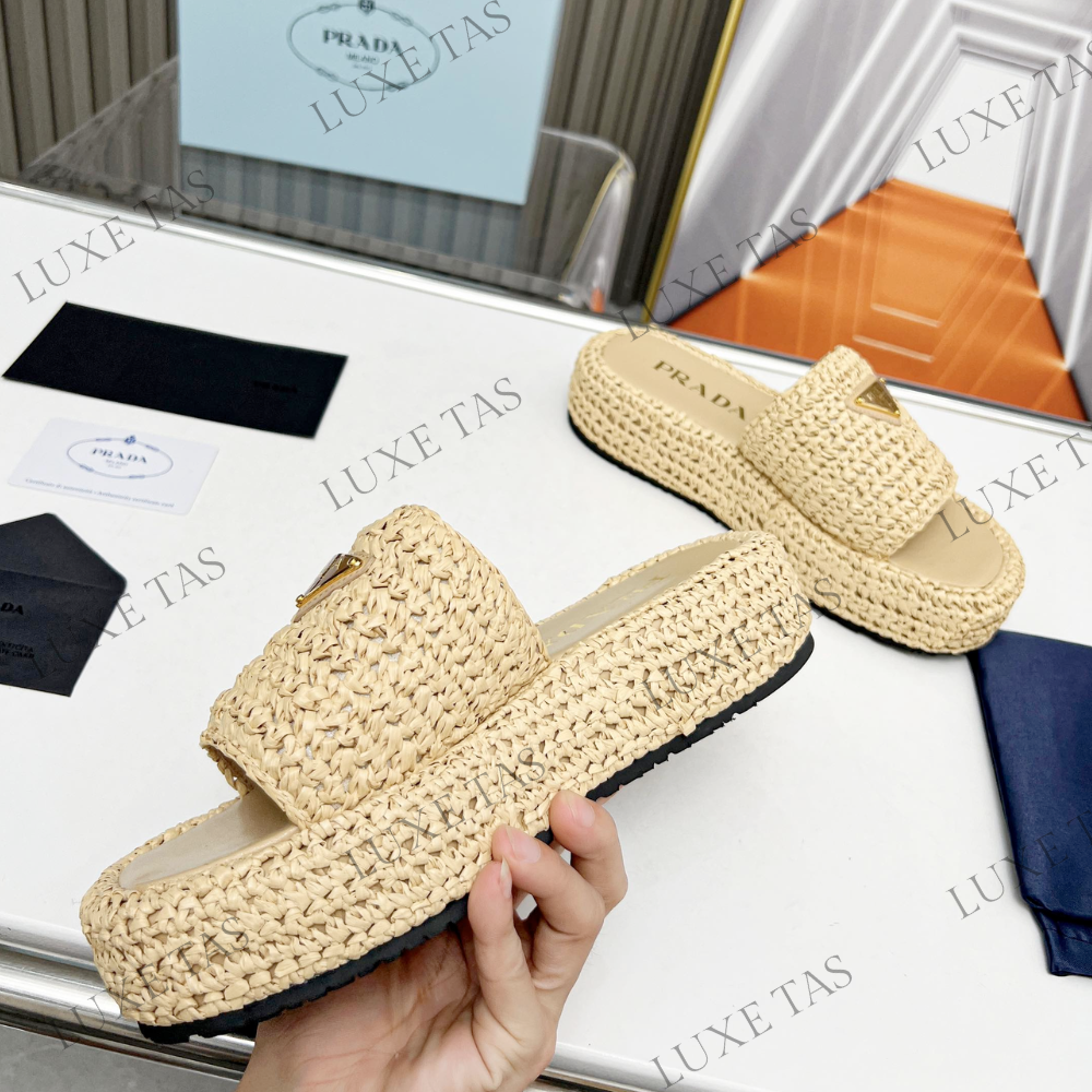 Natural Crochet Flatform Slides