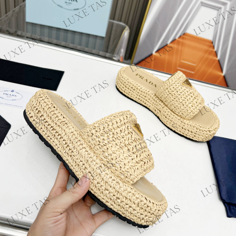 Natural Crochet Flatform Slides