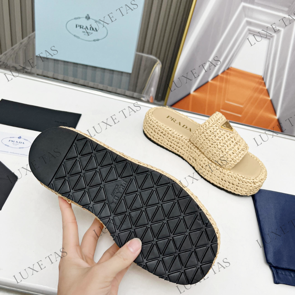 Natural Crochet Flatform Slides