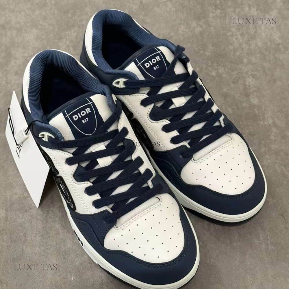 Navy Blue and White B57 Dribble Low-Top Sneaker Designer Sneakers for Men