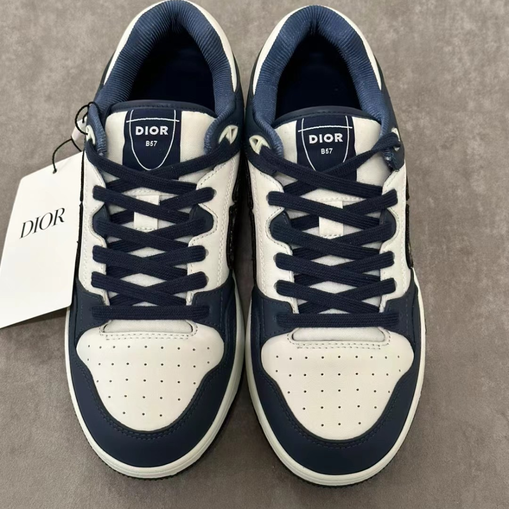 Navy Blue and White B57 Dribble Low-Top Sneaker Designer Sneakers for Men