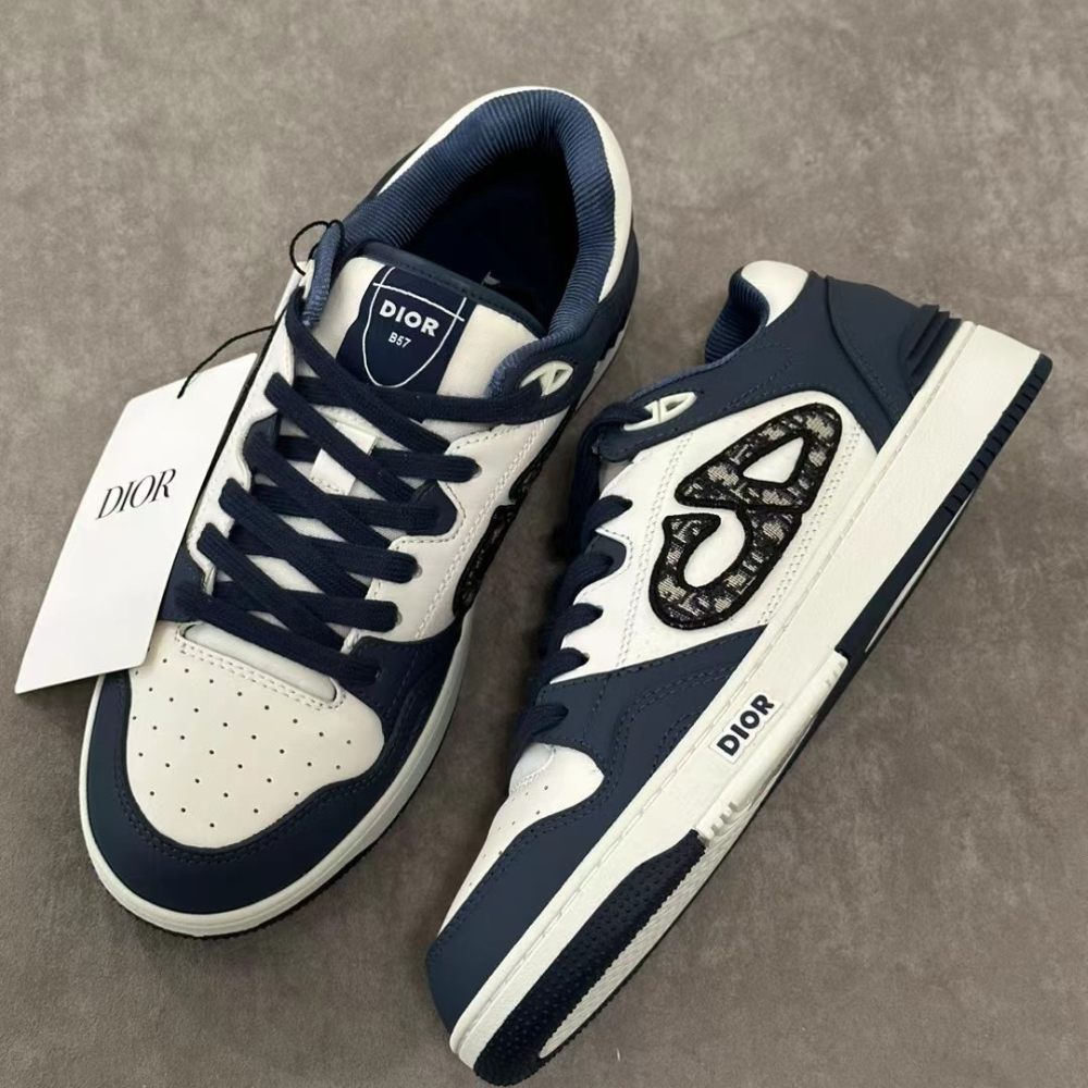 Navy Blue and White B57 Dribble Low-Top Sneaker Designer Sneakers for Men