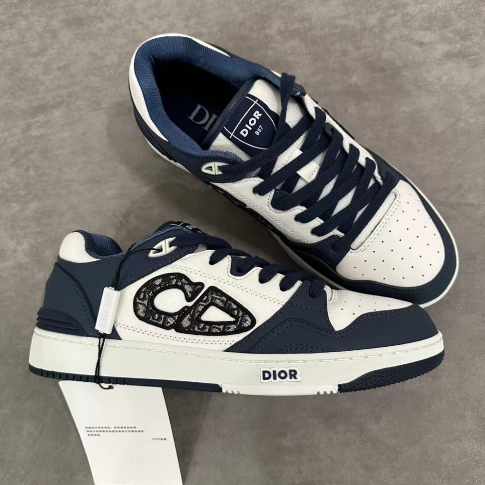 Navy Blue and White B57 Dribble Low-Top Sneaker Designer Sneakers for Men