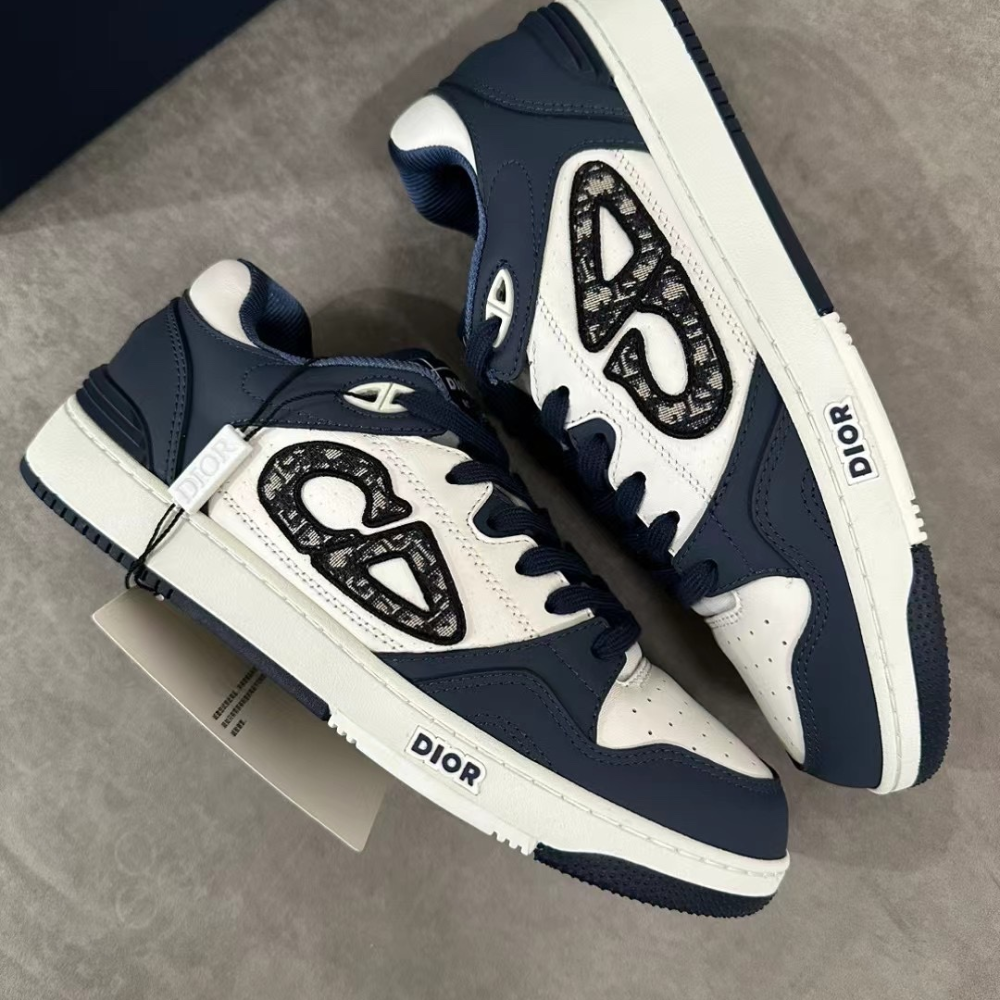 Navy Blue and White B57 Dribble Low-Top Sneaker Designer Sneakers for Men