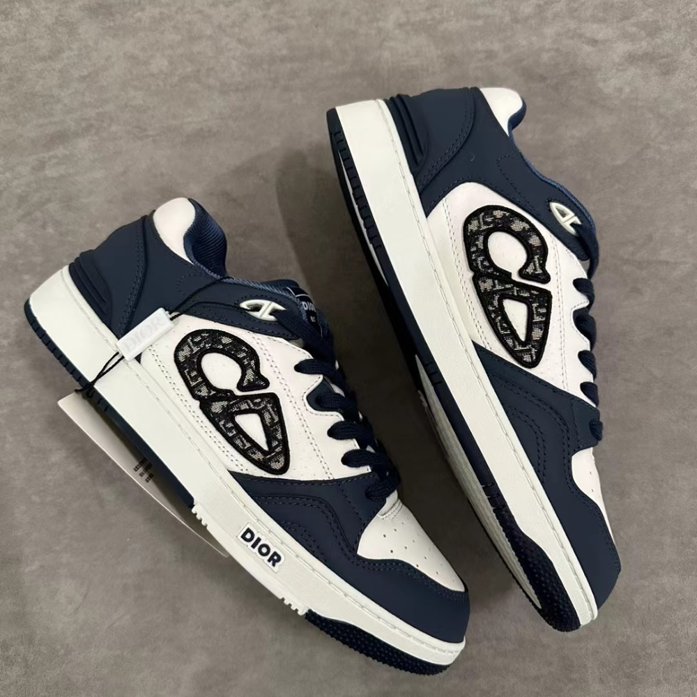 Navy Blue and White B57 Dribble Low-Top Sneaker Designer Sneakers for Men
