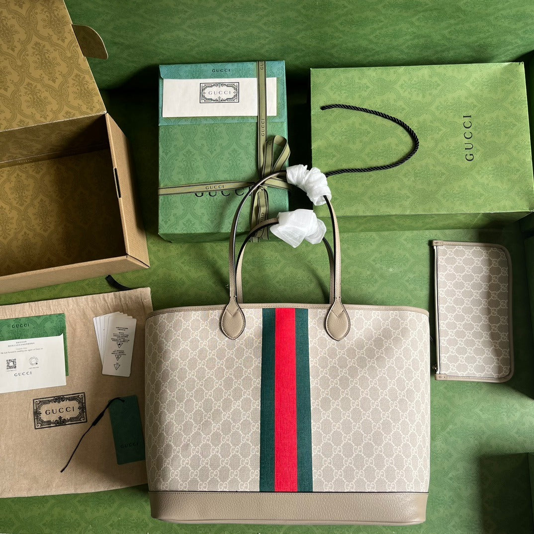 Ophidia Large Tote Bag Beige & White