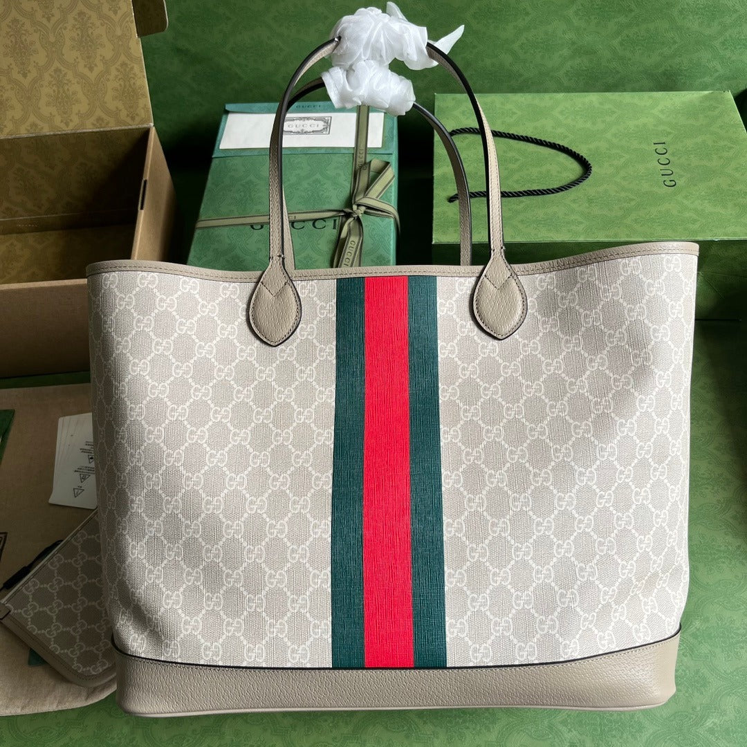 Ophidia Large Tote Bag Beige & White