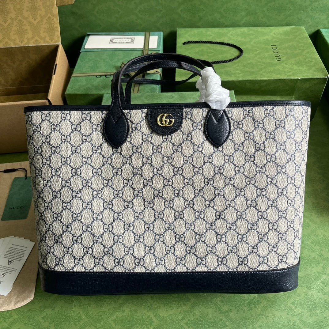 Ophidia Medium Tote Bag Beige & Blue