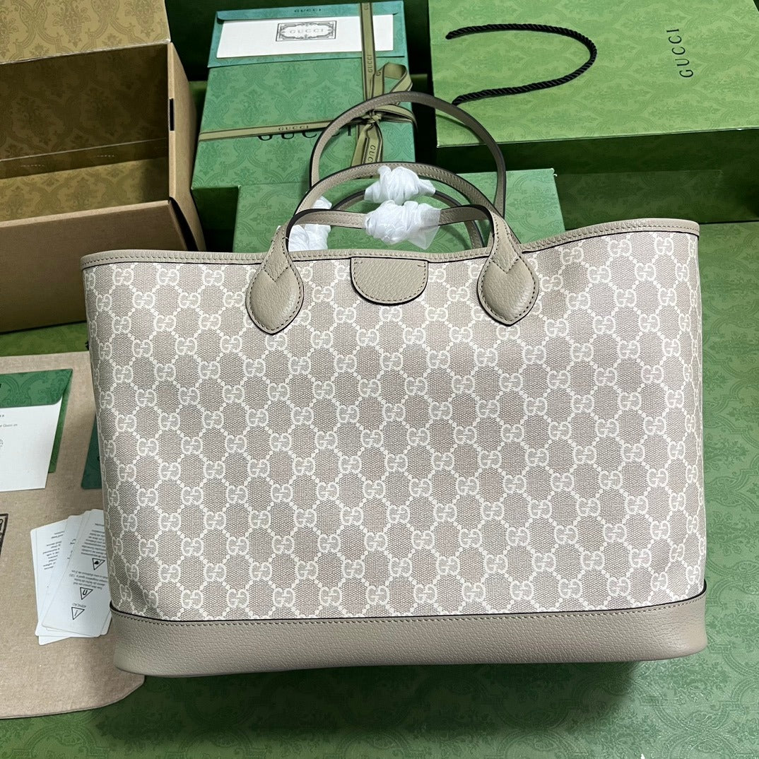 Ophidia Medium Tote Bag Beige & White