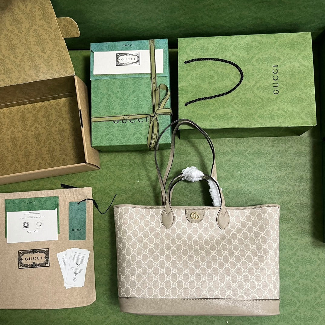 Ophidia Medium Tote Bag Beige & White