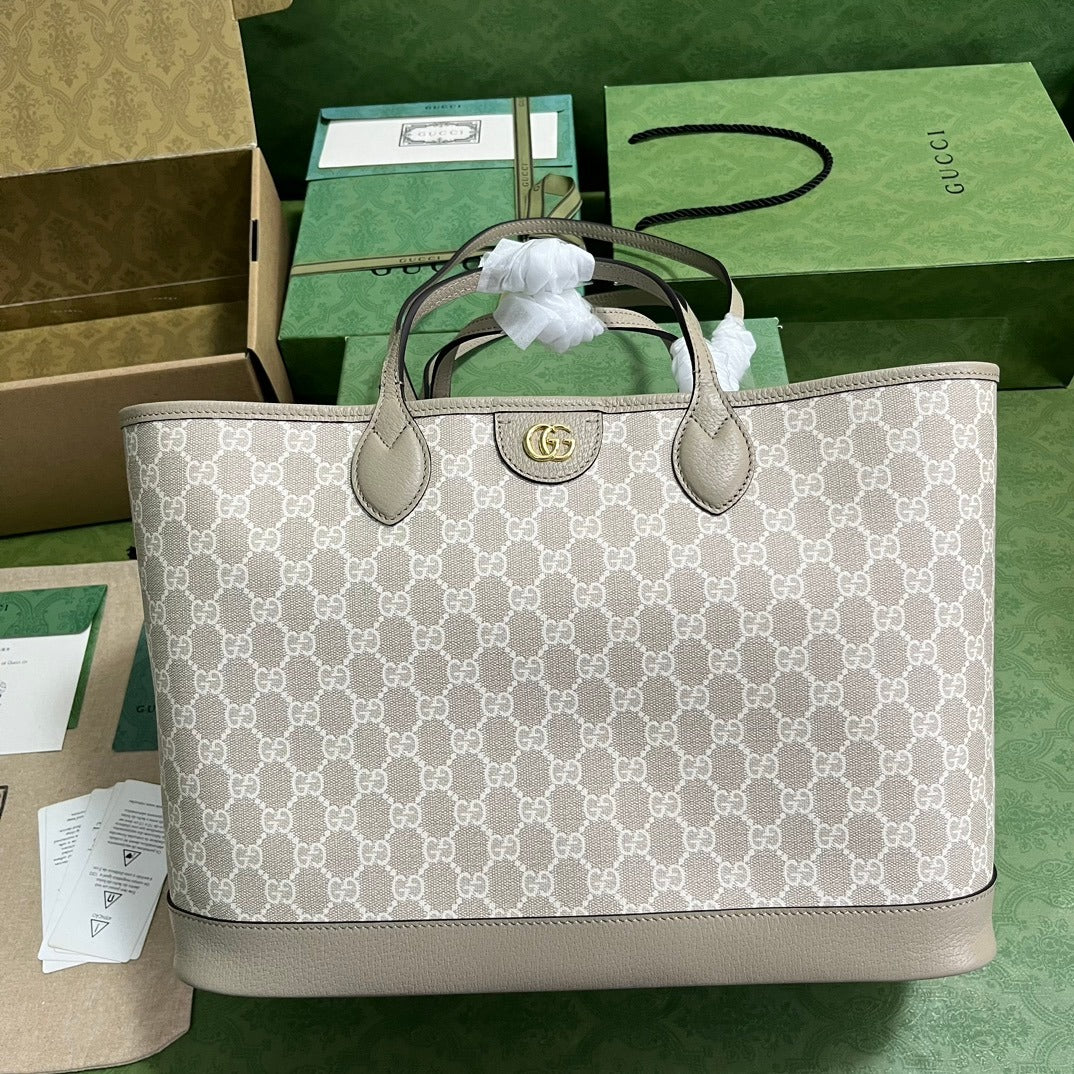 Ophidia Medium Tote Bag Beige & White