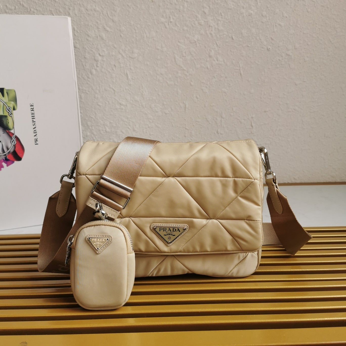 Padded Re-Nylon Shoulder Bag Desert Beige
