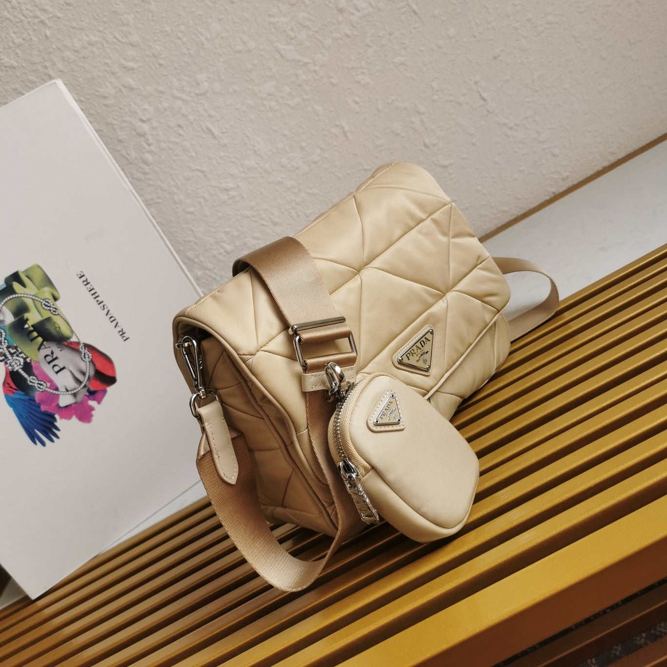 Padded Re-Nylon Shoulder Bag Desert Beige