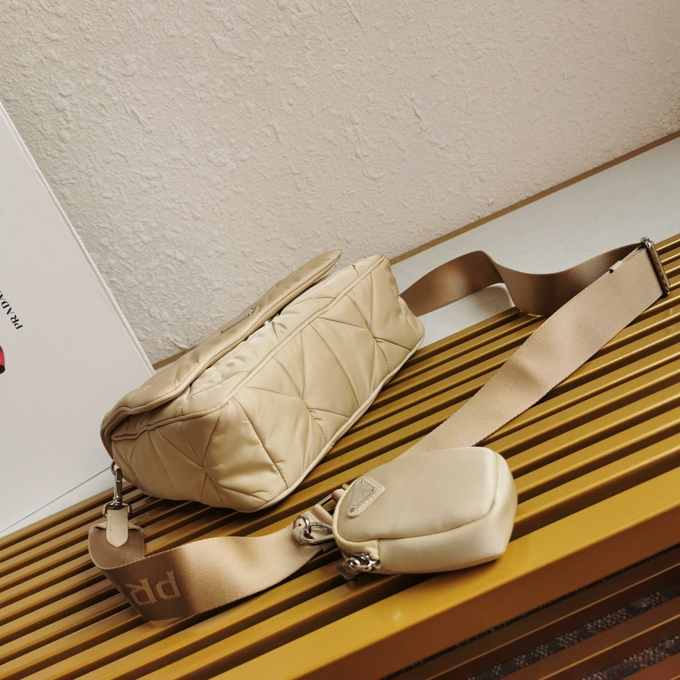 Padded Re-Nylon Shoulder Bag Desert Beige