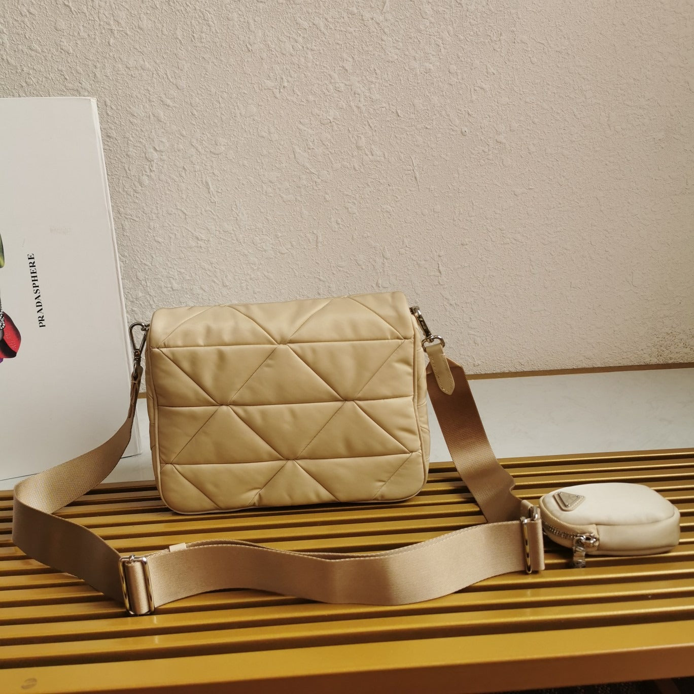 Padded Re-Nylon Shoulder Bag Desert Beige
