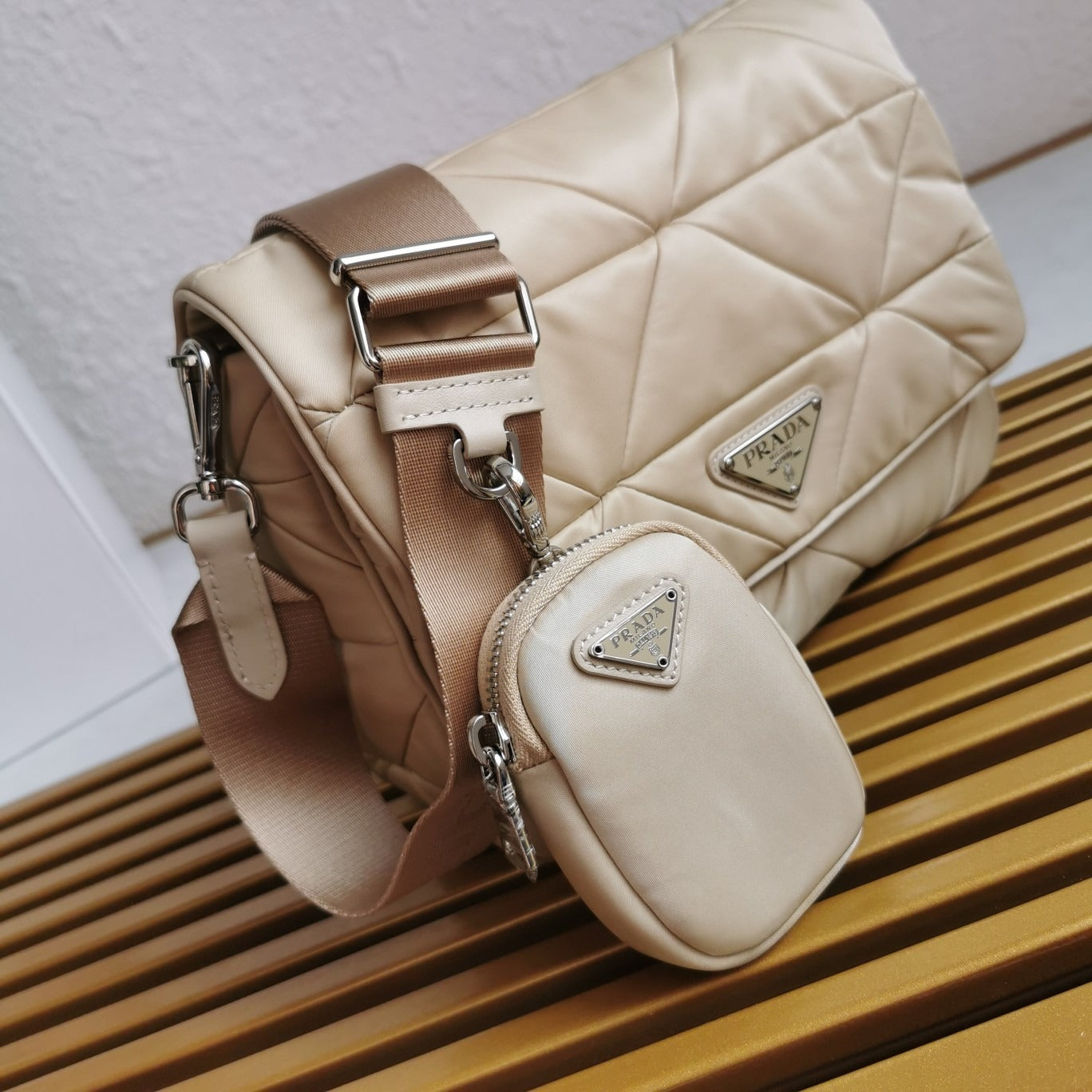 Padded Re-Nylon Shoulder Bag Desert Beige